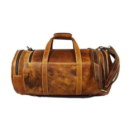 BARREL STYLE TRAVEL LEATHER DUFFLE BAG - Image 3