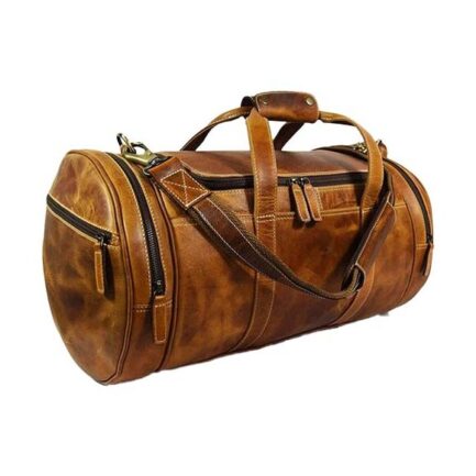 BARREL STYLE TRAVEL LEATHER DUFFLE BAG