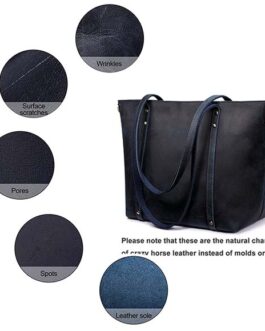 DARK BLUE GENUINE LEATHER TOTE BAG