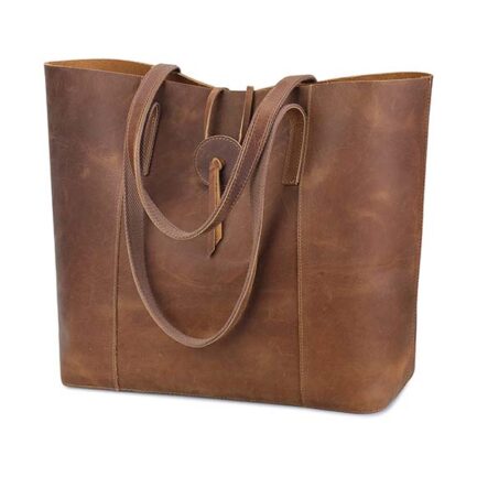 BROWN VINTAGE LEATHER HANDBAG FOR WOMEN