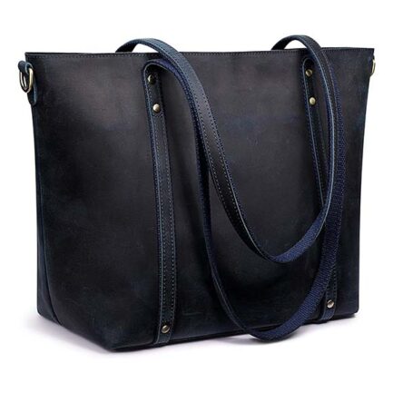 DARK BLUE GENUINE LEATHER TOTE BAG