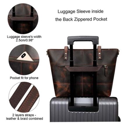 DARK BROWN GENUINE LEATHER TOTE BAG - Image 3