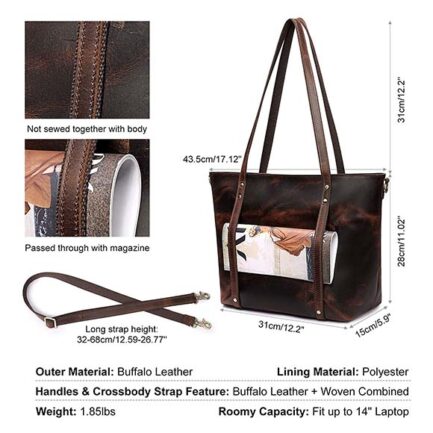 DARK BROWN GENUINE LEATHER TOTE BAG - Image 2