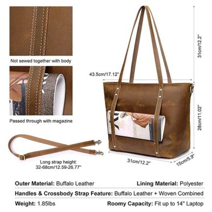 LIGHT BROWN GENUINE LEATHER TOTE BAG - Image 3